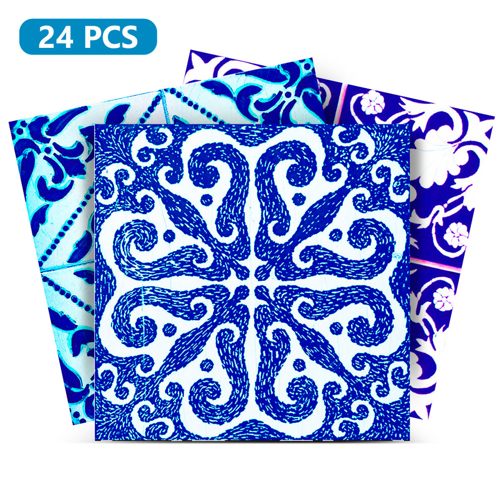 Multiple patterns Blue shades kitchen tile stickers Spanish Retro design Model - V25