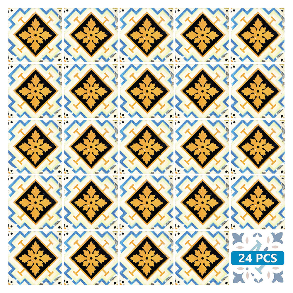 Blue and Yellow Beautiful pattern DIY Retro hassle-free wall tiles Model - V31