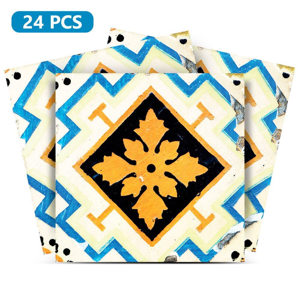 Blue and Yellow Beautiful pattern DIY Retro hassle-free wall tiles Model - V31