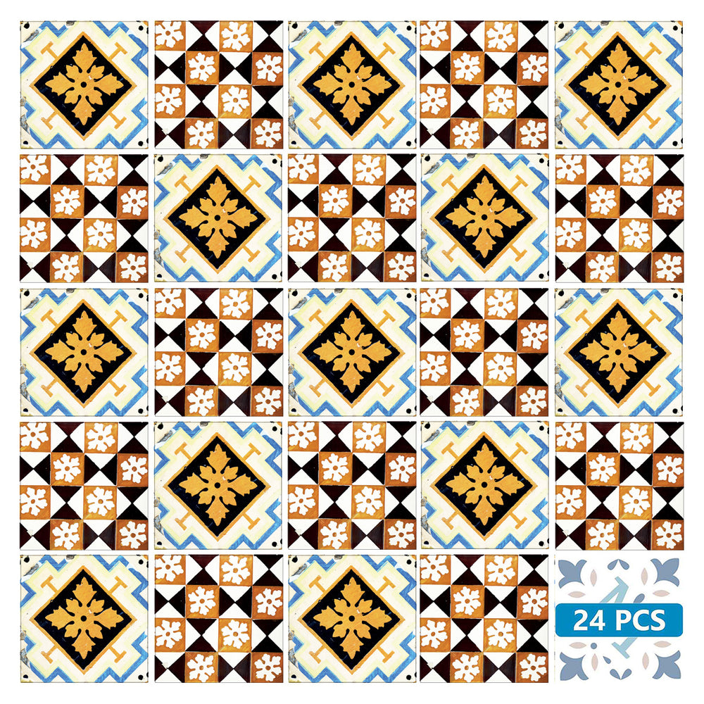 Blue and Orange Two patterns Tile Stickers Retro kitchen makeover Model - V32