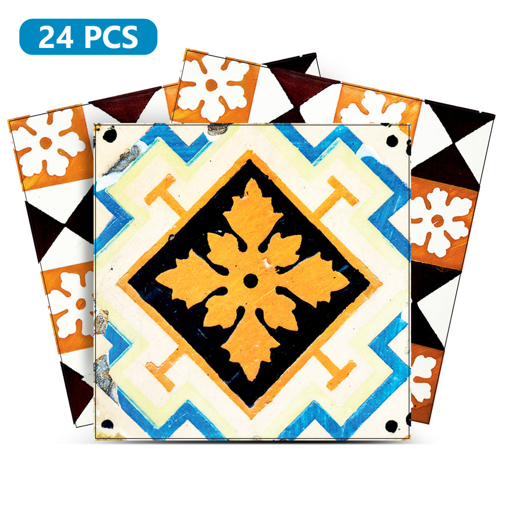 Blue and Orange Two patterns Tile Stickers Retro kitchen makeover Model - V32