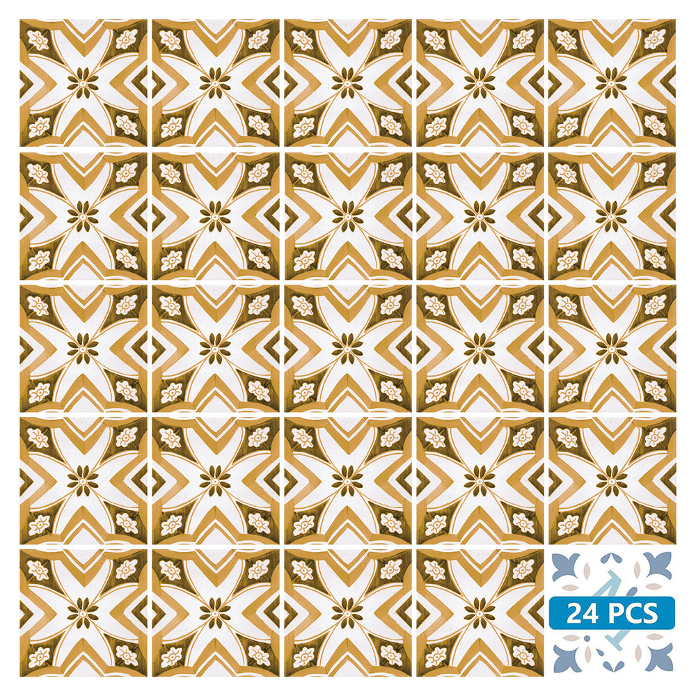 White and Orange Beautiful Backsplash Retro pattern tile stickers Model - V33