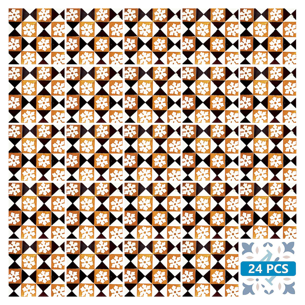 Orange and Black connecting pattern easy Peel and Stick Tile Stickers Model - V34