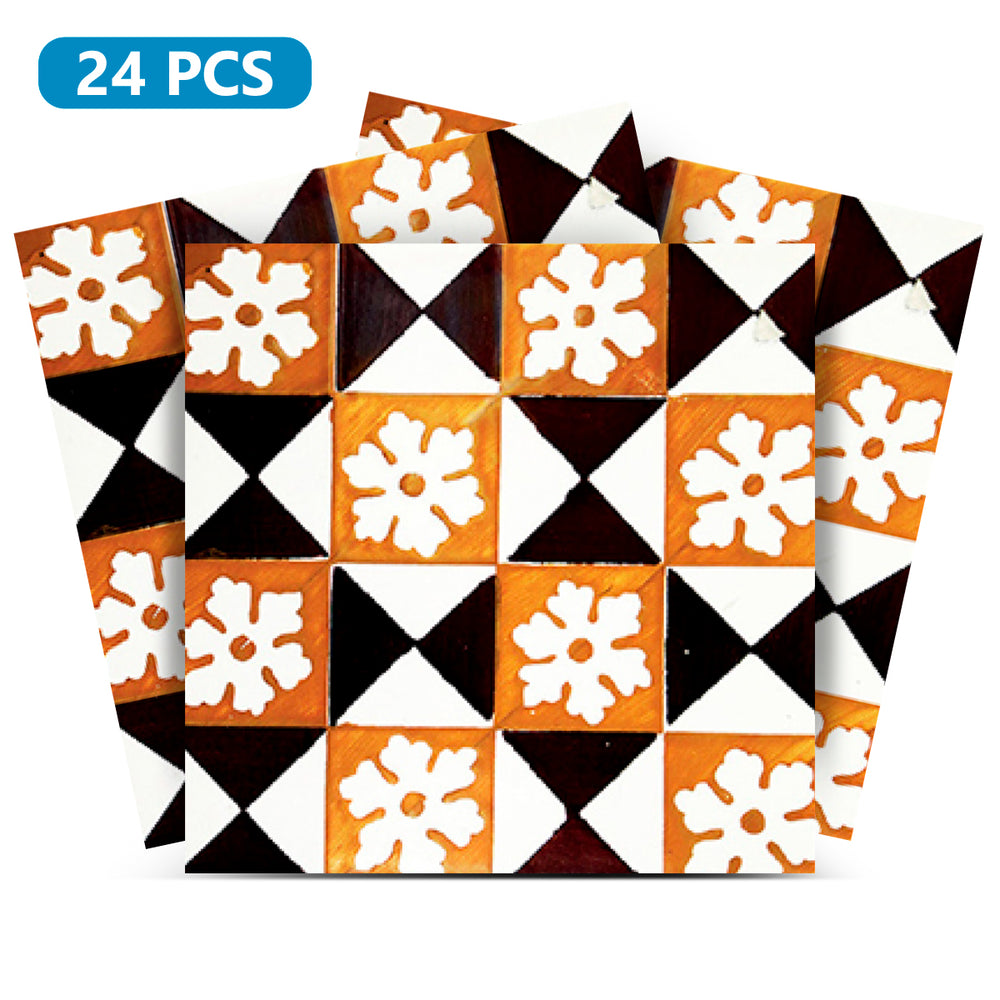 Orange and Black connecting pattern easy Peel and Stick Tile Stickers Model - V34