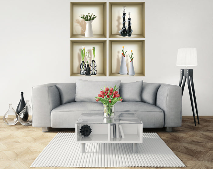 3D Niche Wall Art Decals - Set Of 4 | Easy To Apply, Stunning Decorative Stickers For Home And Office