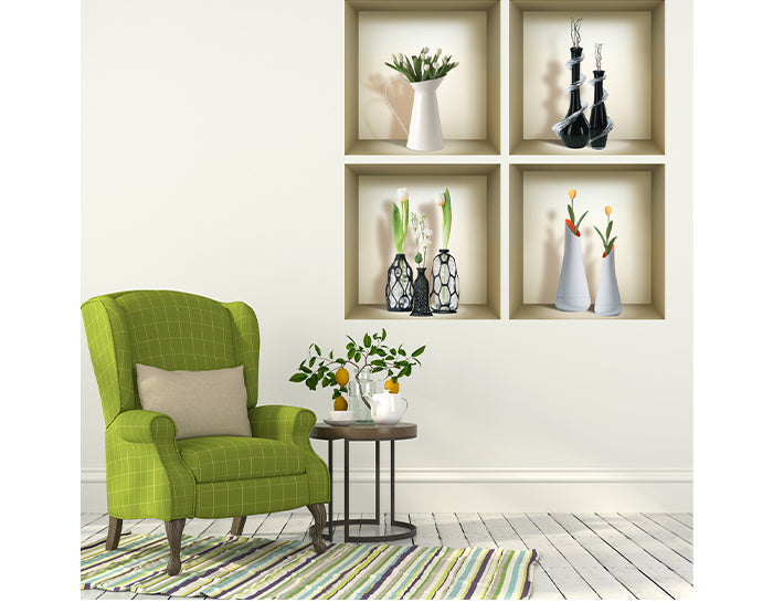 3D Niche Wall Art Decals - Set Of 4 | Easy To Apply, Stunning Decorative Stickers For Home And Office