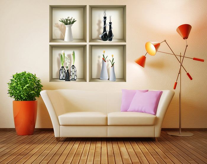 3D Niche Wall Art Decals - Set Of 4 | Easy To Apply, Stunning Decorative Stickers For Home And Office