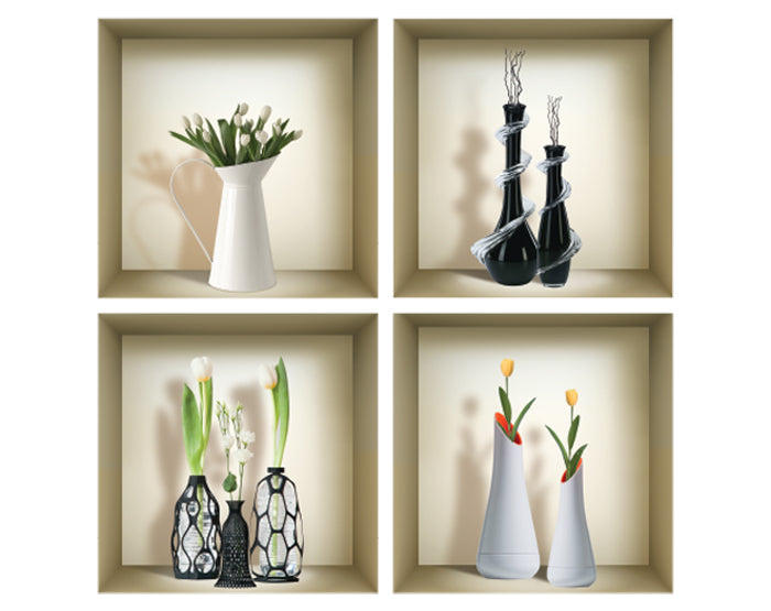 3D Niche Wall Art Decals - Set Of 4 | Easy To Apply, Stunning Decorative Stickers For Home And Office