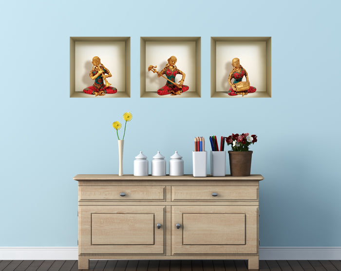 3D Niche Wall Art Decals - Set Of 3 | Easy To Apply, Stunning Decorative Stickers For Home And Office