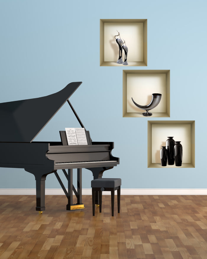 3D Niche Wall Art Decals - Set Of 3 | Easy To Apply, Stunning Decorative Stickers For Home And Office