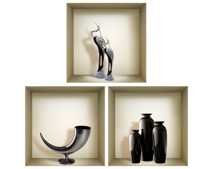 3D Niche Wall Art Decals - Set Of 3 | Easy To Apply, Stunning Decorative Stickers For Home And Office