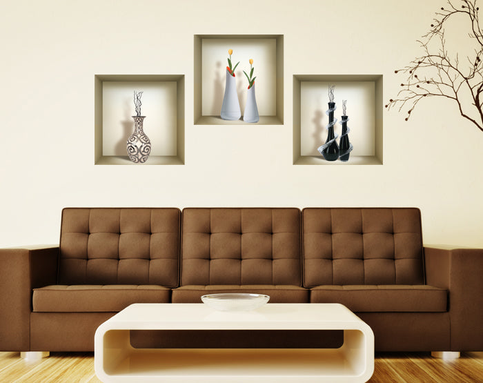 3D Niche Wall Art Decals - Set Of 3 | Easy To Apply, Stunning Decorative Stickers For Home And Office