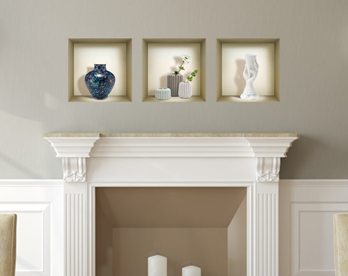 3D Niche Wall Art Decals - Set Of 3 | Easy To Apply, Stunning Decorative Stickers For Home And Office