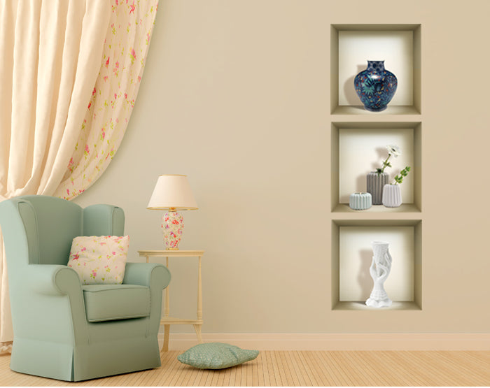 3D Niche Wall Art Decals - Set Of 3 | Easy To Apply, Stunning Decorative Stickers For Home And Office