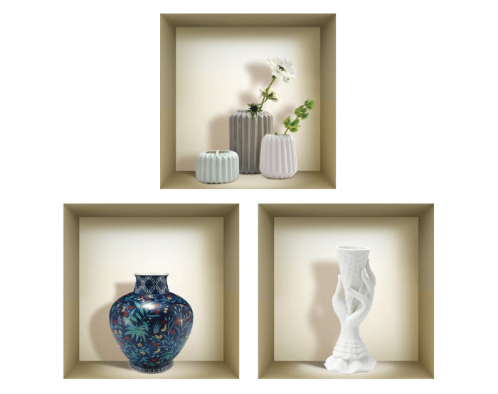 3D Niche Wall Art Decals - Set Of 3 | Easy To Apply, Stunning Decorative Stickers For Home And Office