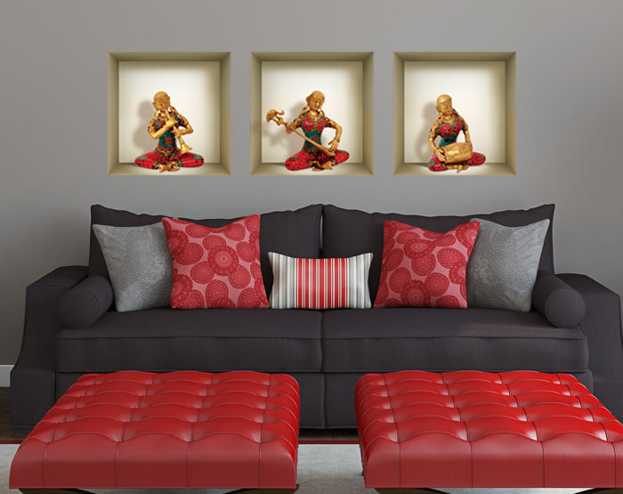 3D Niche Wall Art Decals - Set Of 3 | Easy To Apply, Stunning Decorative Stickers For Home And Office