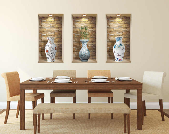 3D Niche Wall Art Decals - Set of 3 | Easy to Apply, Stunning Decorative Stickers for Home and Office