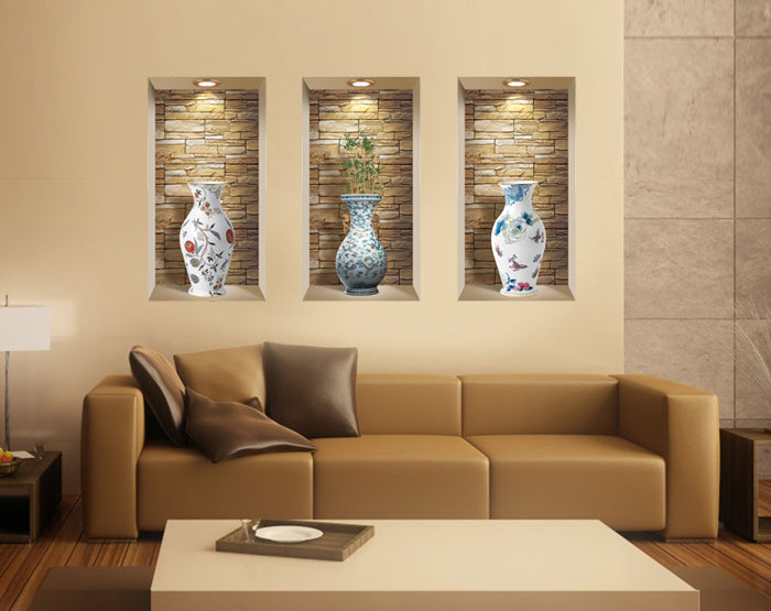3D Niche Wall Art Decals - Set of 3 | Easy to Apply, Stunning Decorative Stickers for Home and Office
