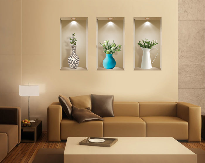 3D Niche Wall Art Decals - Set Of 3 | Easy To Apply, Stunning Decorative Stickers For Home And Office