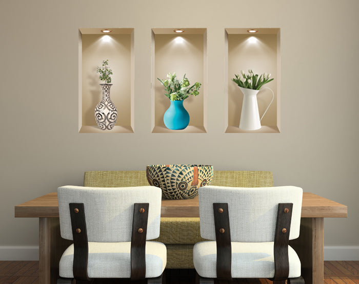 3D Niche Wall Art Decals - Set Of 3 | Easy To Apply, Stunning Decorative Stickers For Home And Office