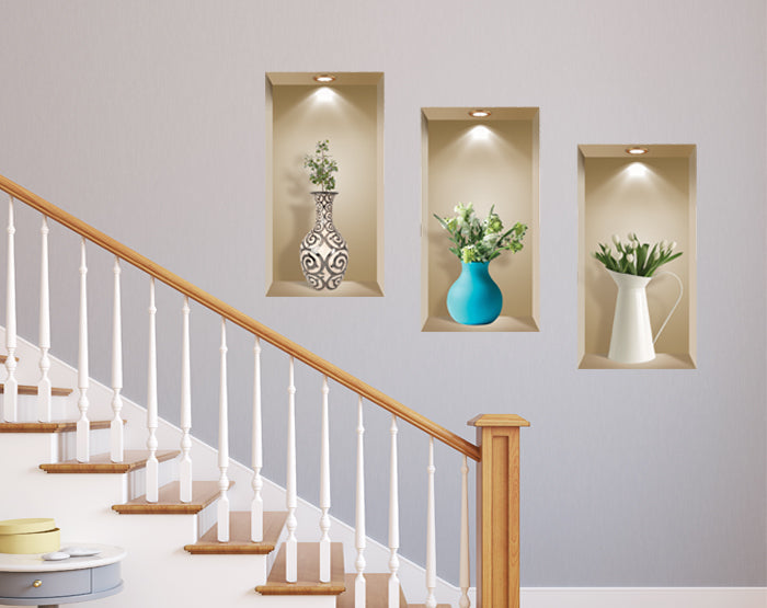 3D Niche Wall Art Decals - Set Of 3 | Easy To Apply, Stunning Decorative Stickers For Home And Office