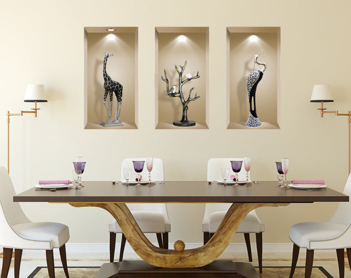 3D Niche Wall Art Decals - Set Of 3 | Easy To Apply, Stunning Decorative Stickers For Home And Office