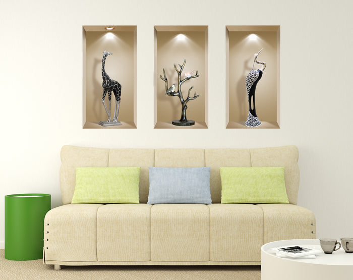3D Niche Wall Art Decals - Set Of 3 | Easy To Apply, Stunning Decorative Stickers For Home And Office