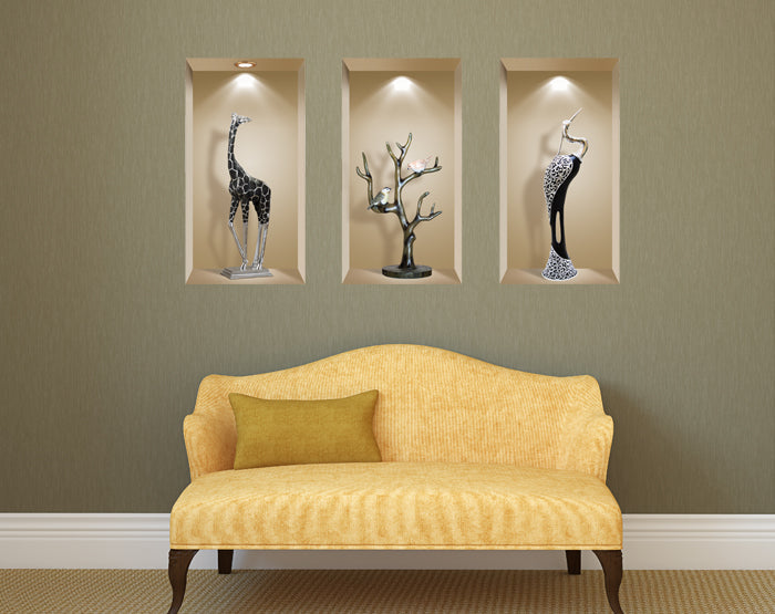 3D Niche Wall Art Decals - Set Of 3 | Easy To Apply, Stunning Decorative Stickers For Home And Office