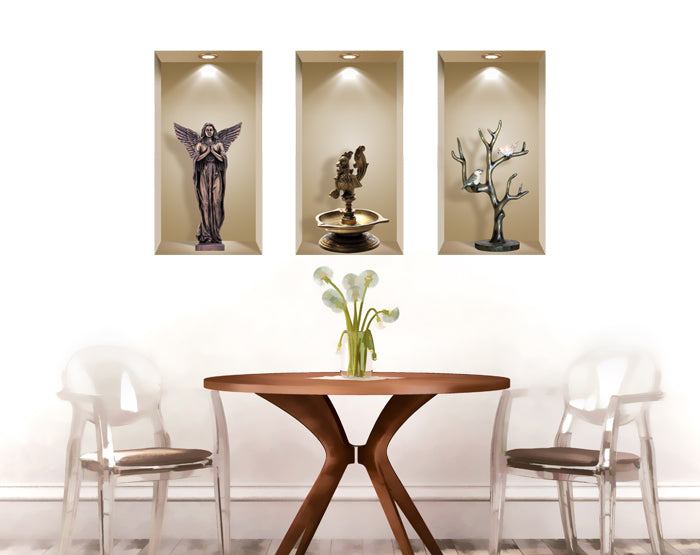 3D Niche Wall Art Decals - Set Of 3 | Easy To Apply, Stunning Decorative Stickers For Home And Office
