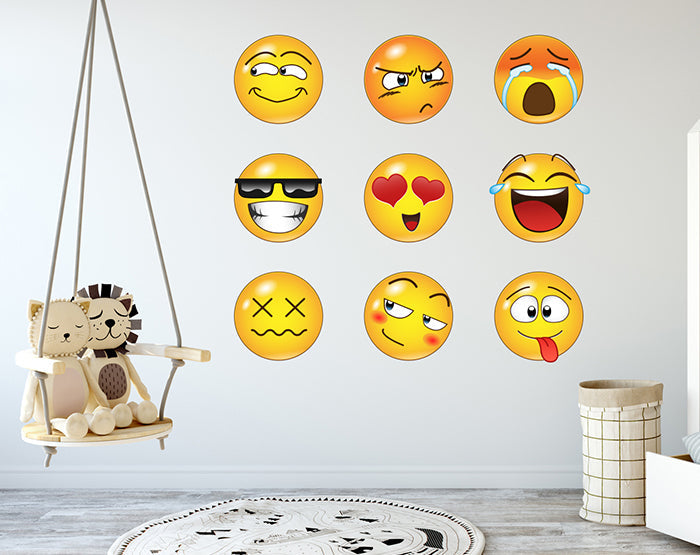 Set of 16 Emoji Faces Wall Decal Car Sticker