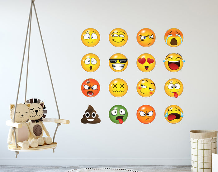 Set of 16 Emoji Faces Wall Decal Car Sticker
