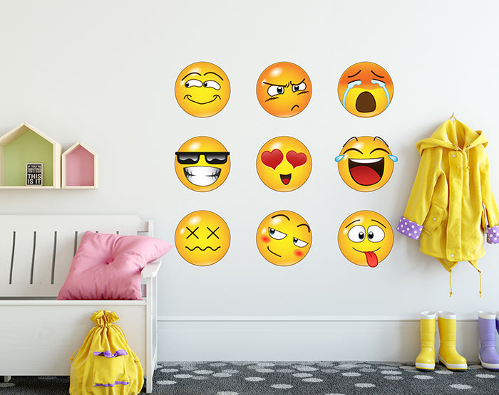 Set of 16 Emoji Faces Wall Decal Car Sticker