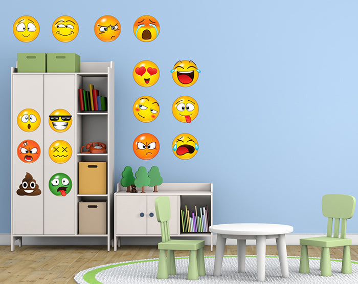 Set of 16 Emoji Faces Wall Decal Car Sticker