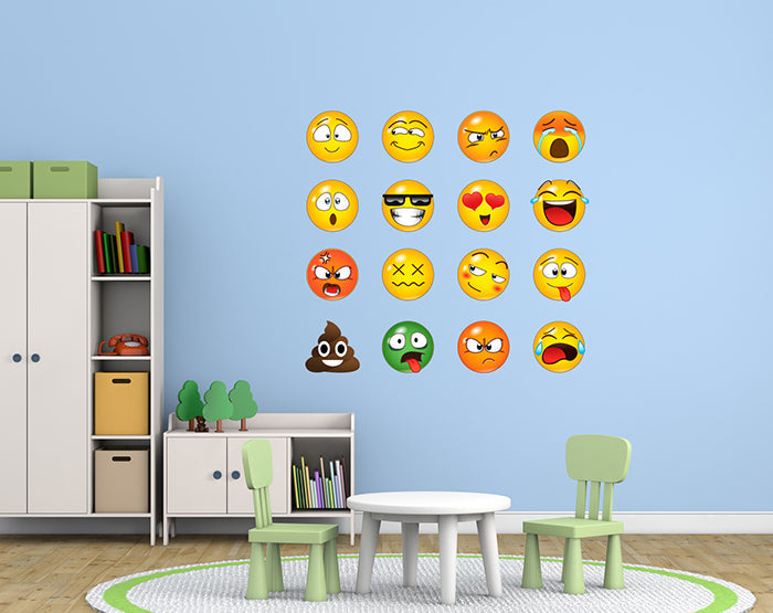 Set of 16 Emoji Faces Wall Decal Car Sticker