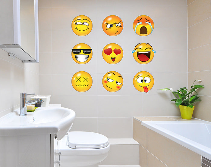 Set of 16 Emoji Faces Wall Decal Car Sticker
