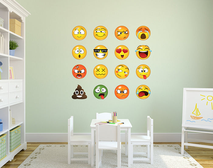 Set of 16 Emoji Faces Wall Decal Car Sticker