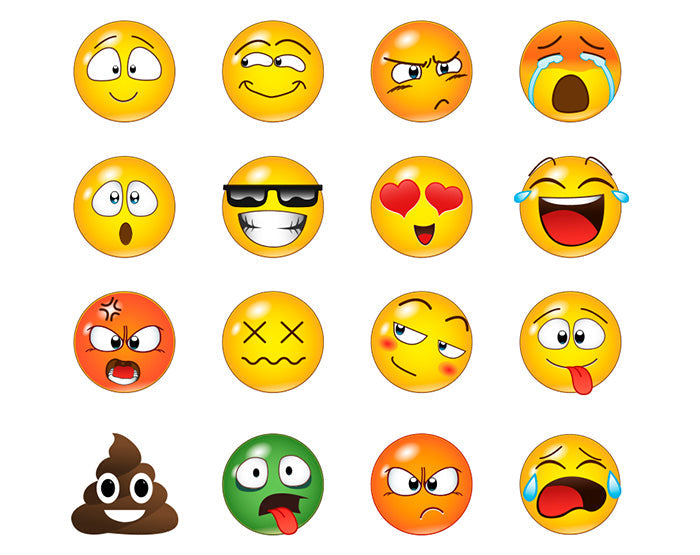 Set of 16 Emoji Faces Wall Decal Car Sticker