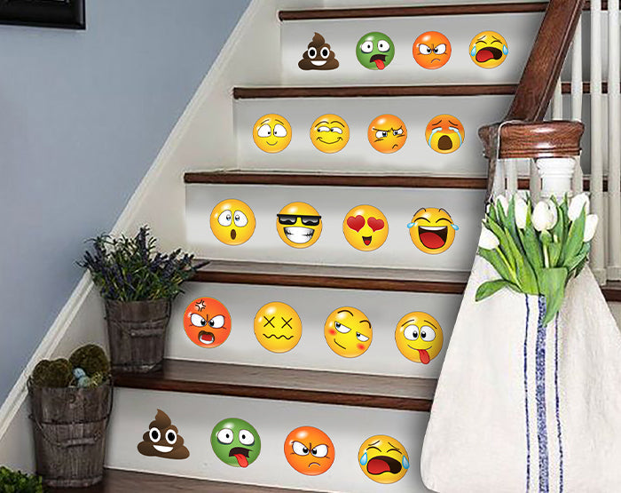 Set of 16 Emoji Faces Wall Decal Car Sticker