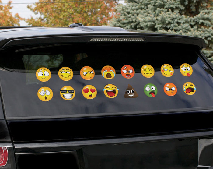 Set of 16 Emoji Faces Wall Decal Car Sticker