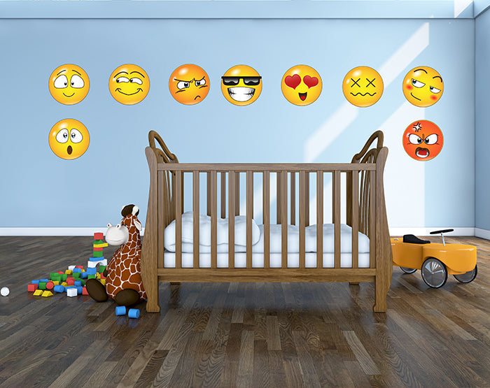 Set of 16 Emoji Faces Wall Decal Car Sticker
