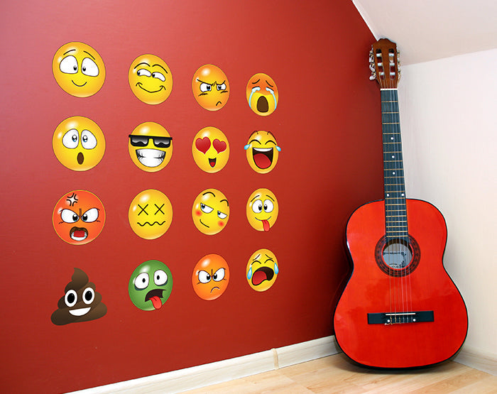 Set of 16 Emoji Faces Wall Decal Car Sticker