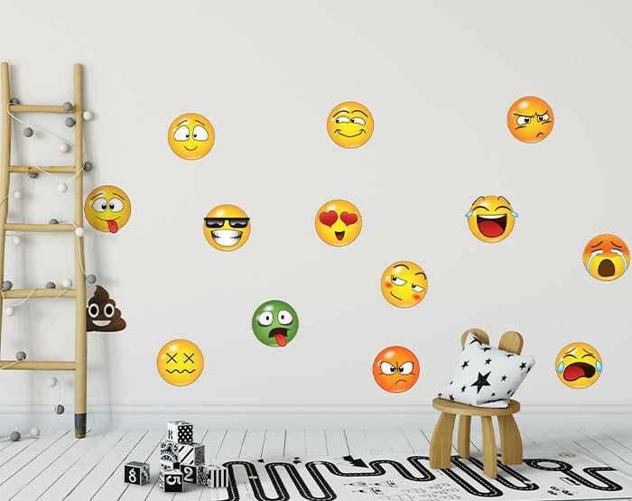 Set of 16 Emoji Faces Wall Decal Car Sticker