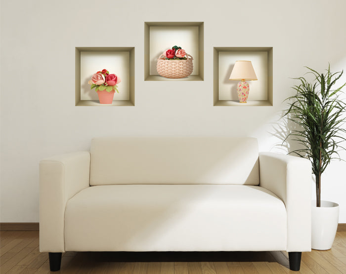 3D Niche Wall Art Decals - Set Of 3 | Easy To Apply, Stunning Decorative Stickers For Home And Office
