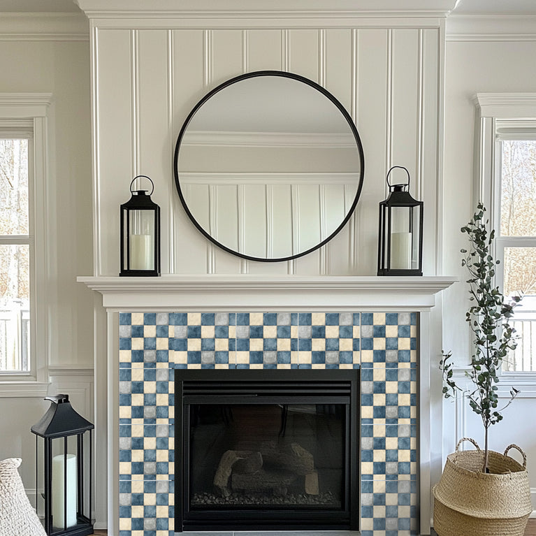 Delft Shade Blue White Tiles Peel and Stick vinyl Decals Light Blue Vintage Backsplash Model - R153