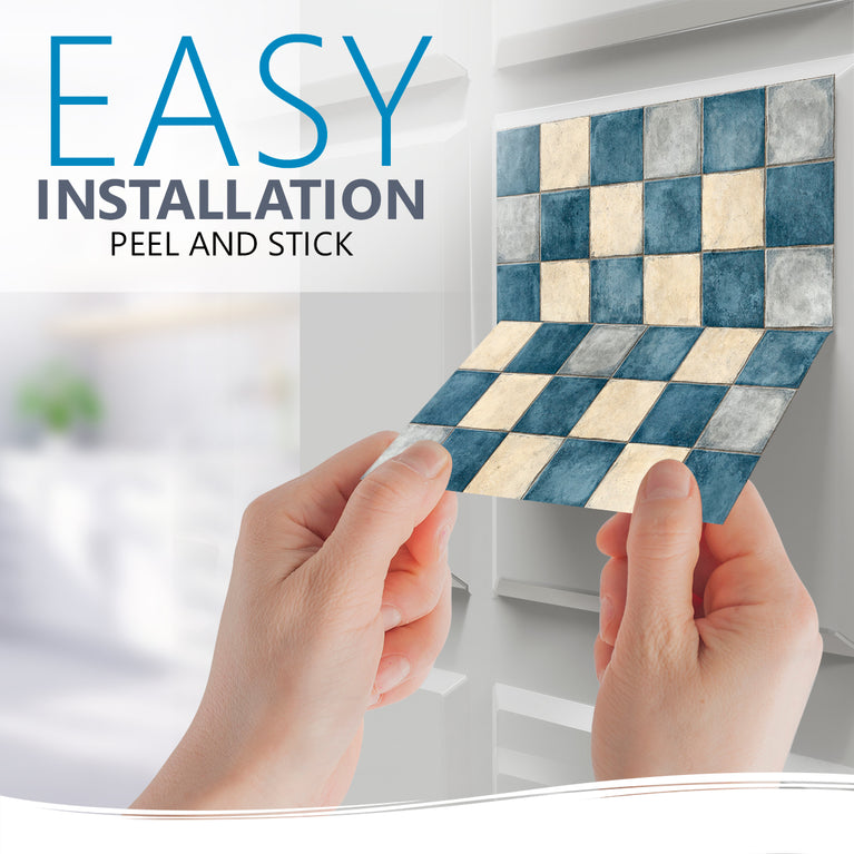 Delft Shade Blue White Tiles Peel and Stick vinyl Decals Light Blue Vintage Backsplash Model - R153