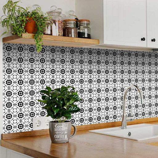 Black and White easy to install kitchen backsplash Tile Stickers Model - BKW1