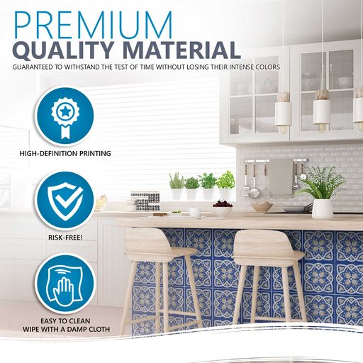 Blue backsplash for bathroom removable Tile Stickers renters friendly Model - A8