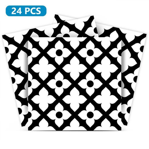 Flower Black And White Peel and Stick Tile Stickers Model - B6