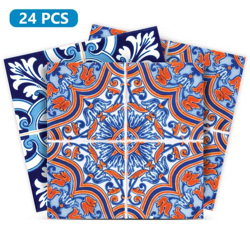 Red and Blue Trendy backsplash Peel and Stick Spanish Tile Stickers Model - H218