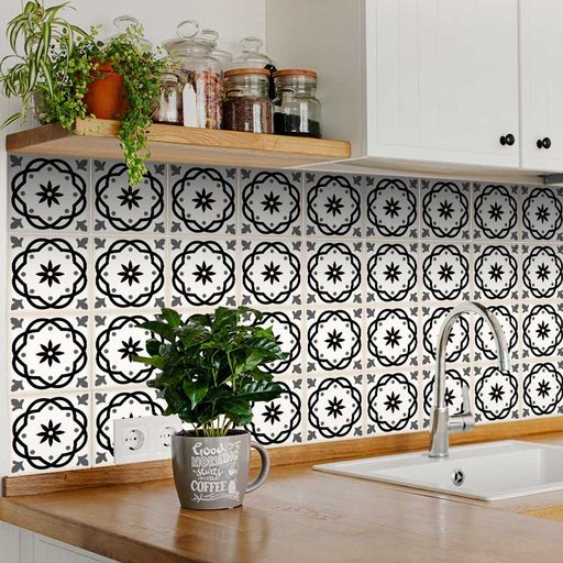 Black And White Tile Art Decor Stick On Tiles Backsplash Patterns Model - B7